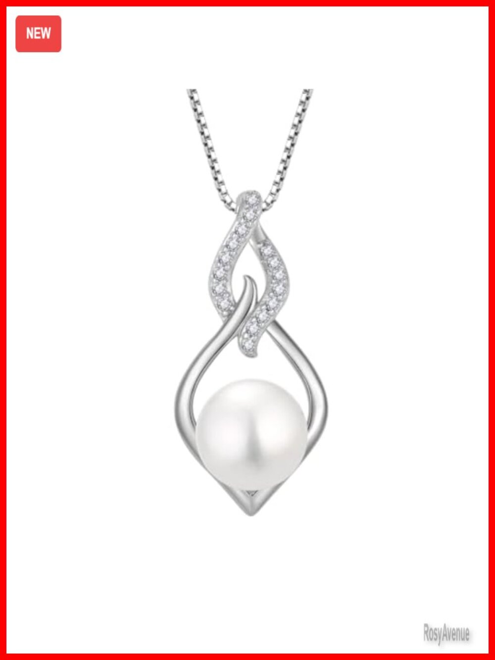 925 Sterling Silver Infinity Pearl Necklace Cubic Zirconia Pendant Gift